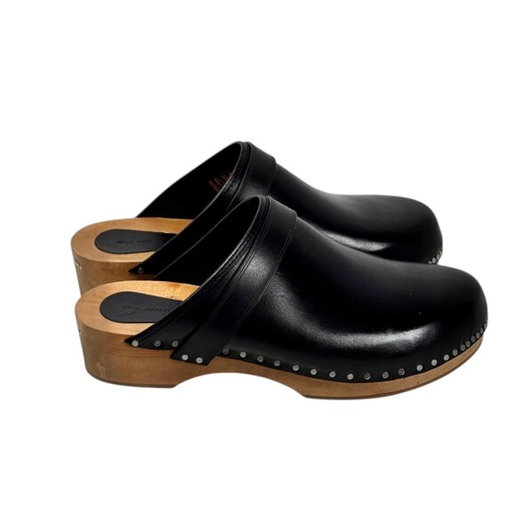 Isabel Marant Thalie Leather Clogs SZ 38 Black Wood Soles Studs Dutch Swedish - Picture 4 of 16